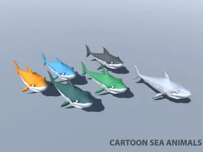 Shark dolphin and other sea animals Low-poly 3D model
