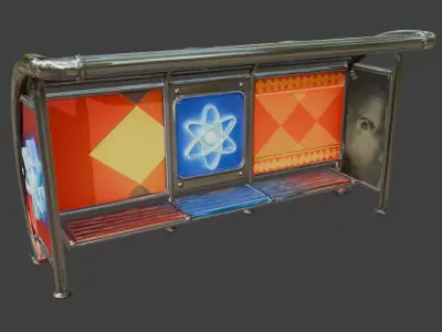 Retro-Futuristic Atompunk Bus Stop model Low-poly 3D model