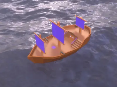 Low Poly Pirate Ship and Canon 3D Model Low-poly 3D model