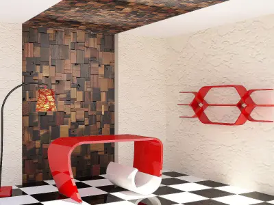 Furniture room with checkered floor Free low-poly 3D model