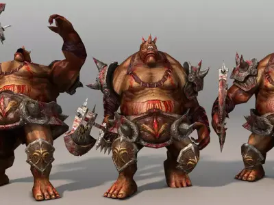 Cyclops group of monsters with weapons Low-poly 3D model