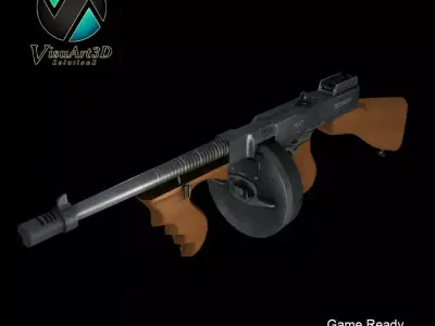 Tommy Gun Submachinegun Low-poly 3D model