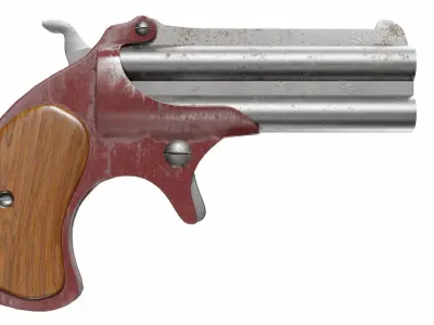 Derringer revolver with wooden handle 3D model