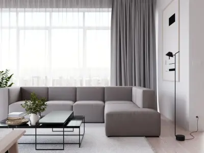  Replica EC1 Modular Sofa Model, Pale Grey 