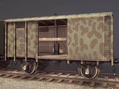 Railway Covered Goods Wagon 18T Vr6 Support Green Low-poly 3D model