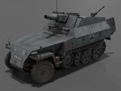 SdKfz 250-8 leichter Schutzenpanzerwagen Fire Support Vehicle Low-poly 3D model