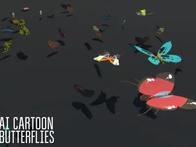 AI cartoon butterflies Unity Low-poly 3D model