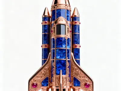Stylized Sapphire and Rose Gold Rocket 3D Model Low-poly 3D model