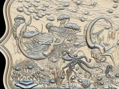 Aquatic Mermaid Theme Panno v1 for CNC Relief engraving 3D model
