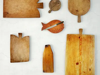 Antique Cutting Boards with Knife 2 3D model