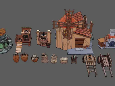 Stylized Windmill Yard Pack Low-poly 3D model