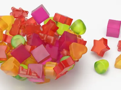 Fruit Flavor Gumdrops with Glass Bowl Set Multicolor 3D model