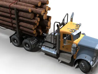 Peterbilt 359 log trailer Low-poly 3D model