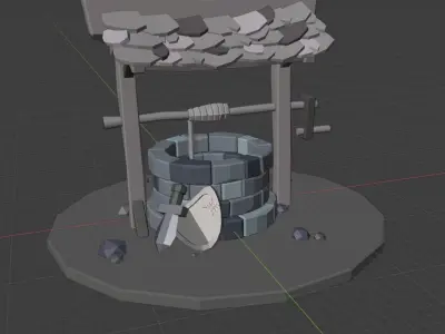 Low poly well with sword and shild aside Low-poly 3D model