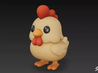 Cartoon Plush Chicken Low-poly 3D model
