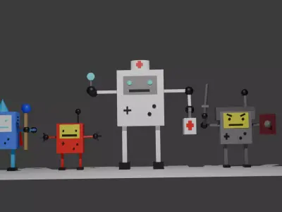 Retro Stylized Low Poly Robot   RPG PACK -4 Characters Low-poly 3D model