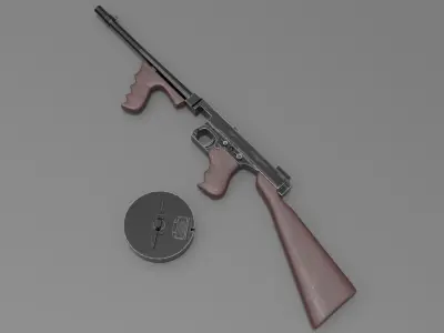 Thompson submachine gun Low-poly 3D model