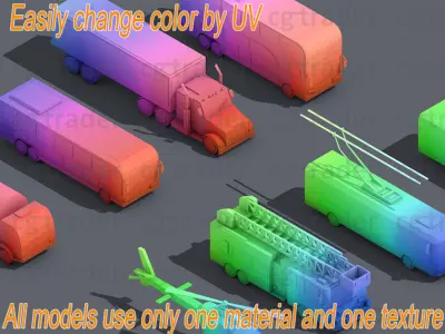 Low Poly Truck Pack 03 Isometric Low-poly 3D model