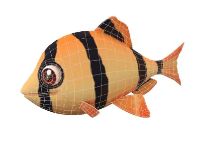 Tiger Barb Fish Cartoon Animated Low-poly 3D model