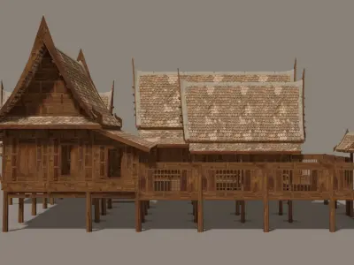Central Thai traditional house-02 Low-poly 3D model Low-poly 3D model