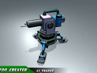 Flame Thrower Turret Lowpoly 3D Model Low-poly 3D model