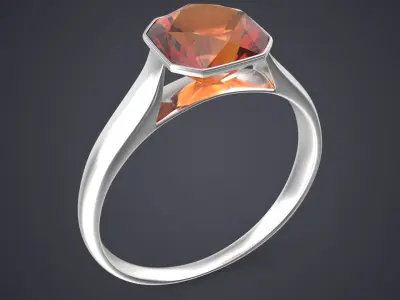 Asscher Cut Imperial Topaz On Silver Wedding Ring V01 3D model