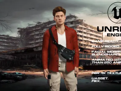 Zombie Hunter full rigged - game ready - animated Low-poly 3D model