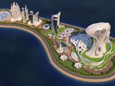 0078 - Future City Island 02 - 2D Drawing - 3D Files 3D model