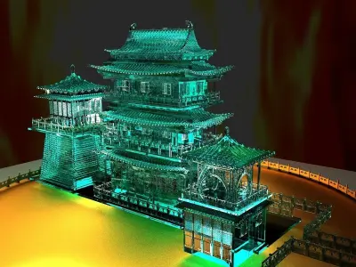 Chinese ancient icy sculpture Pavilion 3D model