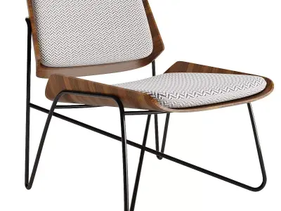 Wooden lounge chair with metal legs 3D model