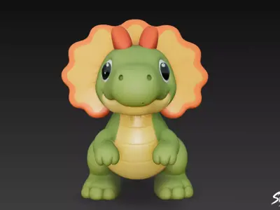 Cartoon Plush Dilophosaurus Low-poly 3D model