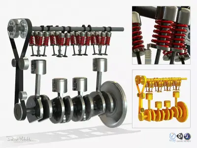 Animated Engine Parts 4T PBR Low-poly 3D model