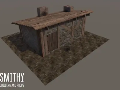 Smithy - building and props Low-poly 3D model
