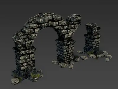 Ancient columns with arch ruins Low-poly 3D model
