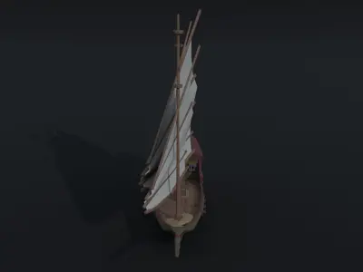Cartoon medieval fantasy ship Polygonal Style Low-poly 3D model