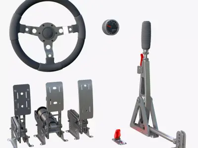 Steering Wheel Pedal Handbrake Racing Kit M1 3D model