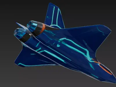 Futuristic Blue Sci Fi Jet Fighter 3D Model PBR Low-poly 3D model