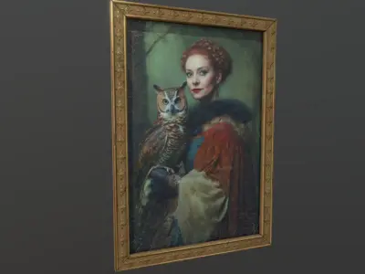 Portrait Painting of Woman and Owl Low-poly 3D model