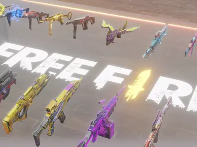 Free Fire Guns - All Guns 3d model Download - Blender 3D model