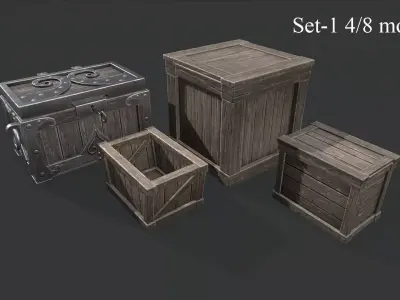 Wooden Boxes set 1 Low-poly 3D model
