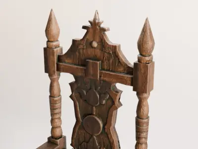 Medieval Wooden Throne - Game-Ready Low-poly 3D model