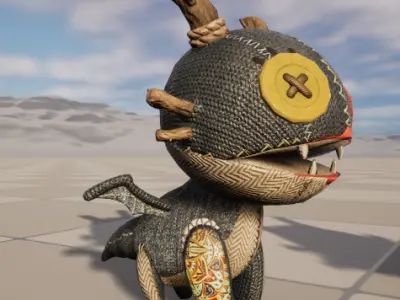 Four stylized small fire dragon dinosaurs with skeletal skin Low-poly 3D model