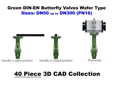 DIN-EN Butterfly Valves -Wafer Type - Green 3D model