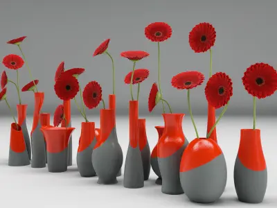 Vases with daisy Free 3D model