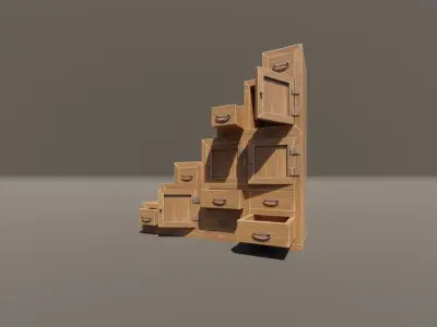 Japanese step chest Low-poly 3D model