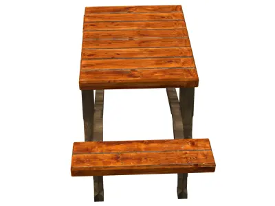 Game-Ready Low Poly Wooden hotel Bench 3D Model Outdoor Low-poly 3D model