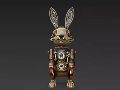 Stylized Wind-Up Rabbit Toy 3D Model 3D model