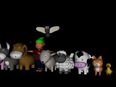 toon animals and gnome Free low-poly 3D model