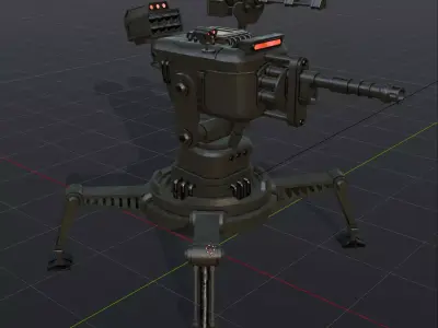 Sci-Fi Defense Turret 3D Model Game Ready Hard Surface Weapon Low-poly 3D model