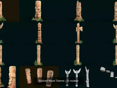 Stylized Wood Totems 3D Model Collection